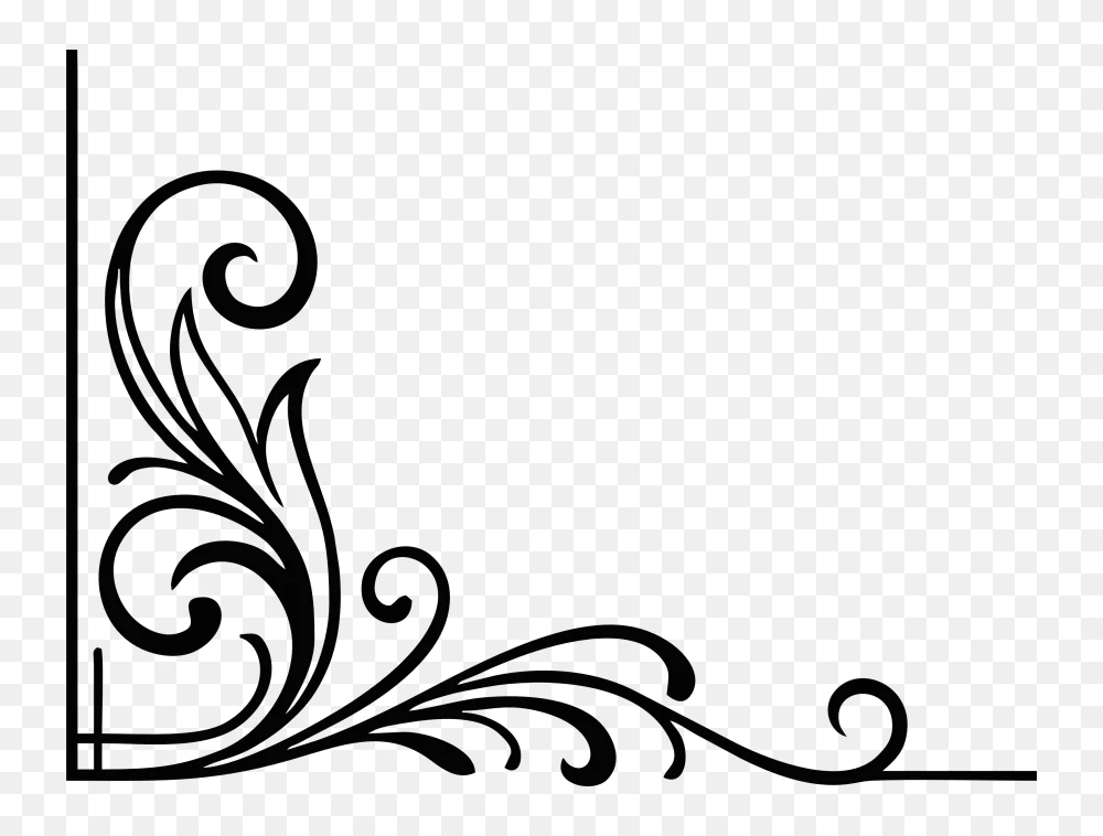 Minimalist Black Line-Art Corner Flourish Decorative Element PNG  Transparent Background