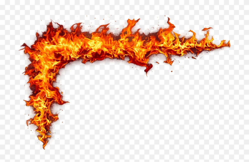 Realistic Fire Flame Corner Frame PNG – L Shape Burning Effect  Transparent Background