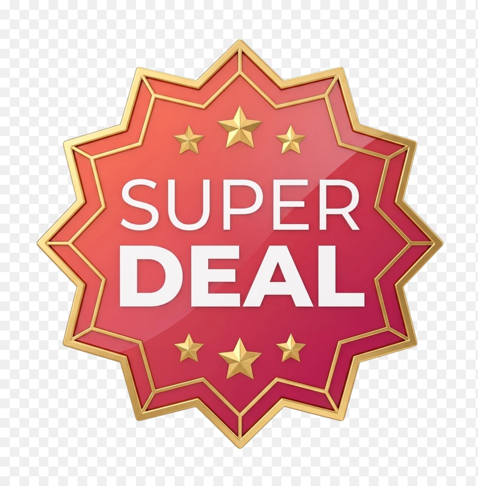 3D Red and Gold Super Deal Starburst Badge PNG  Transparent Background