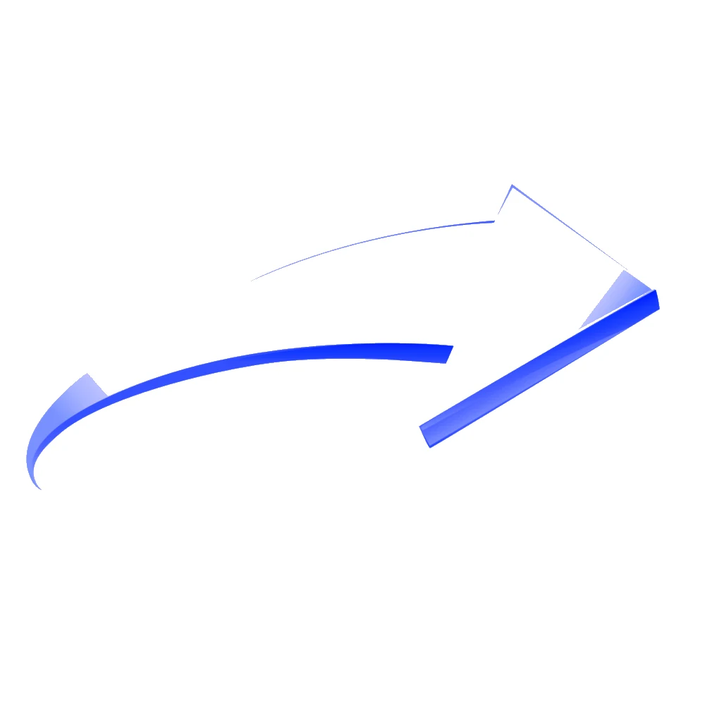 3D White and Blue Curved Right Arrow PNG  Transparent Background