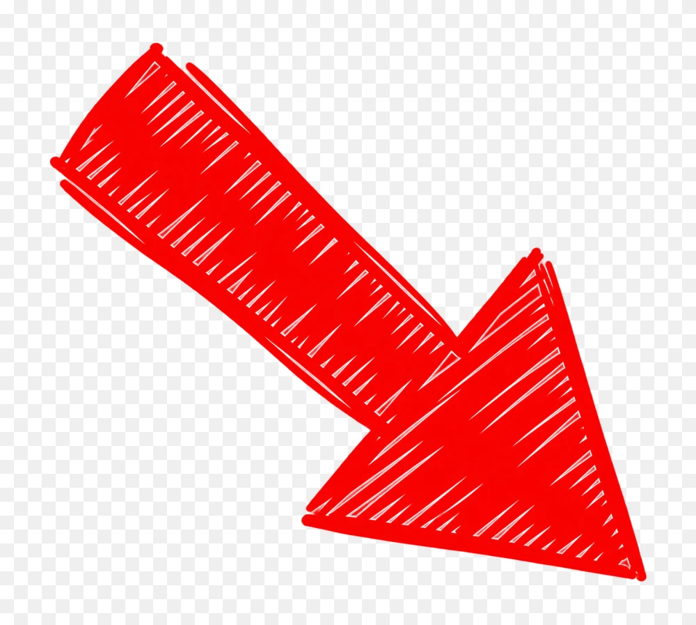 Bold Red Hand Drawn Diagonal Down Arrow PNG  Transparent Background