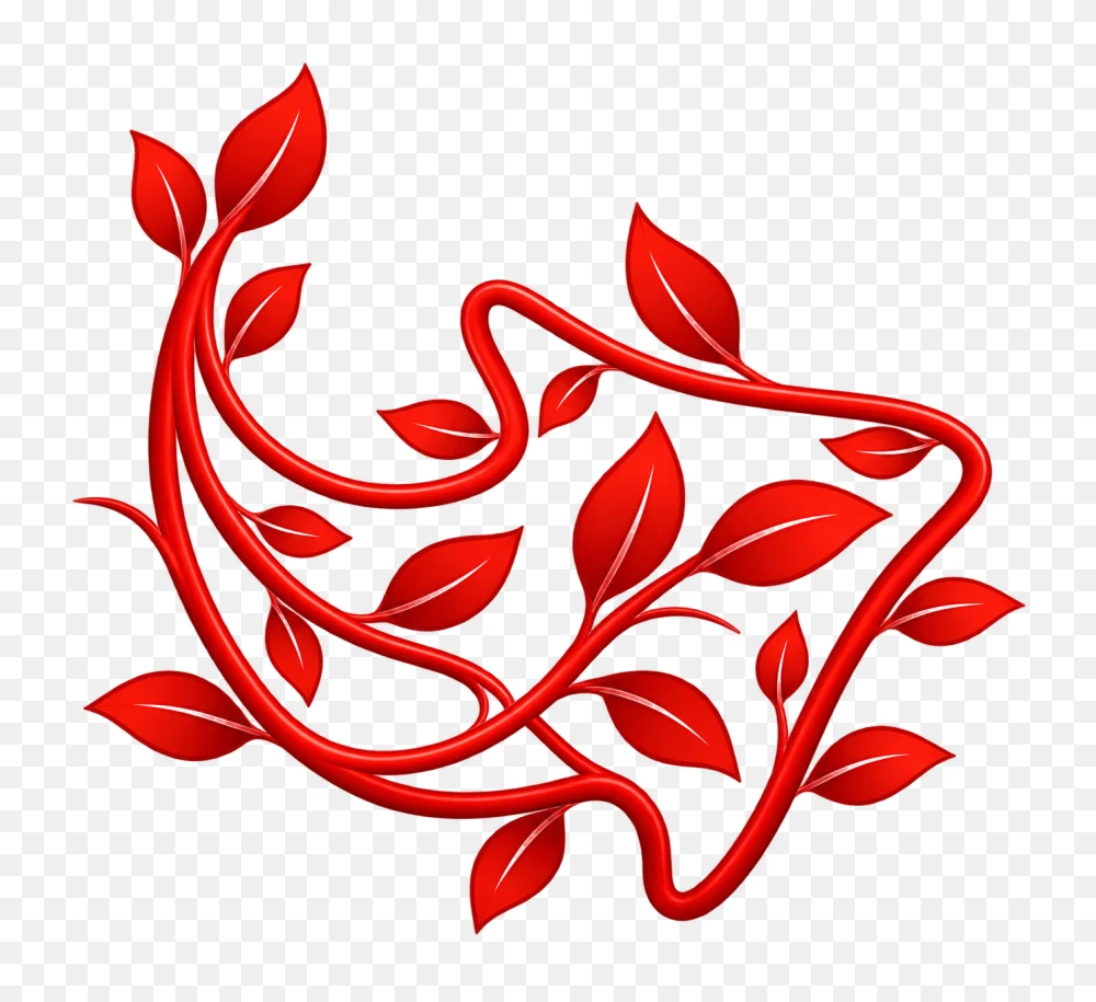 Vibrant Red Flowing Vines and Leaves Arrow PNG  Transparent Background