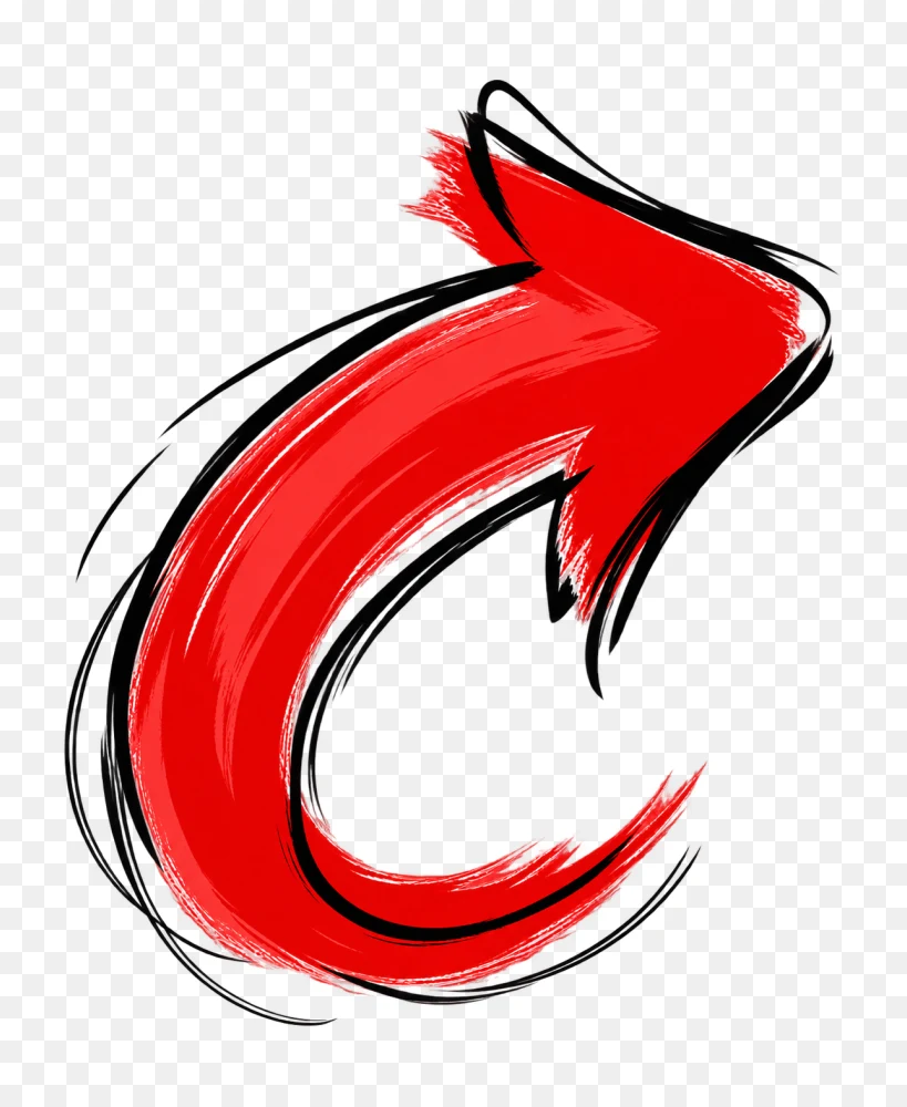 Vibrant Red Painted Curved Arrow Graphic PNG  Transparent Background