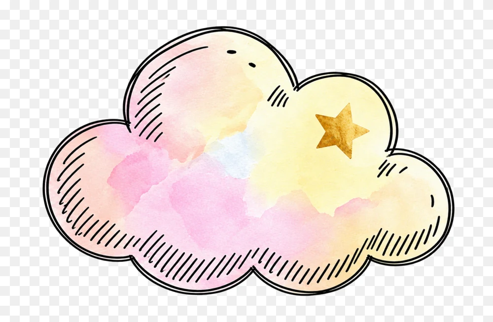 Watercolor Pastel Cloud with Gold Star PNG  Transparent Background
