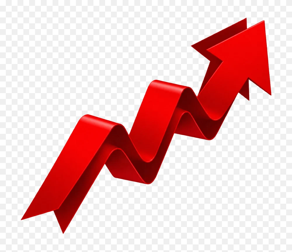 3D Red Wavy Upward Arrow Growth PNG  Transparent Background