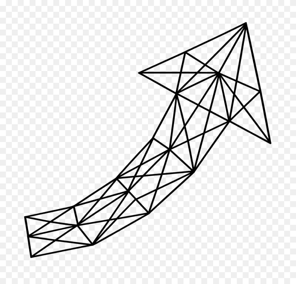 3D Wireframe Curved Upward Arrow Transparent background png  Transparent Background
