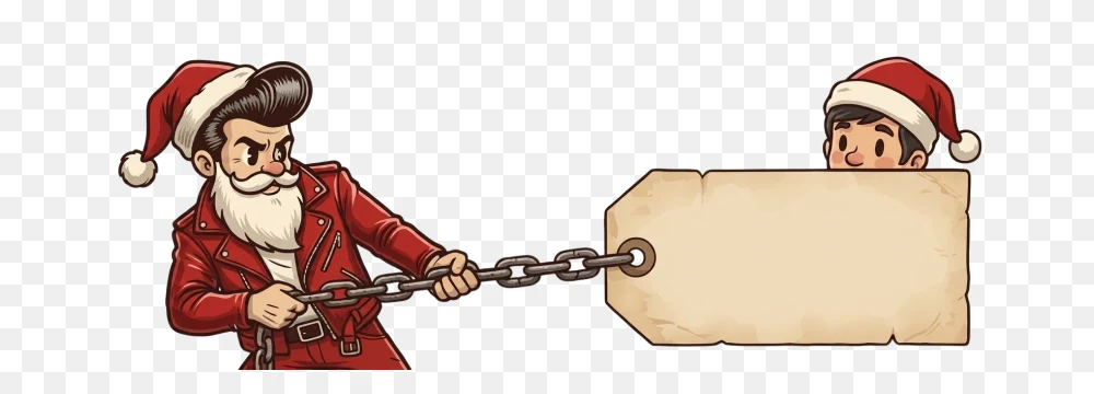 Badass Biker Santa Pulling Holiday Tag PNG  Transparent Background