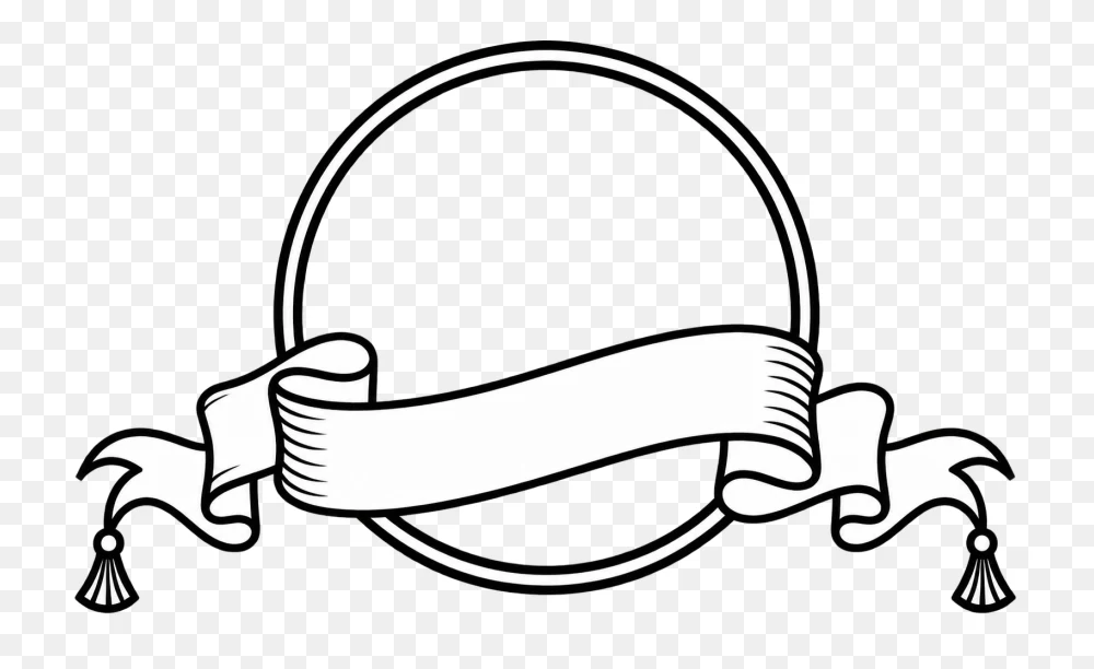 Black and White Circular Badge with Ribbon PNG  Transparent Background