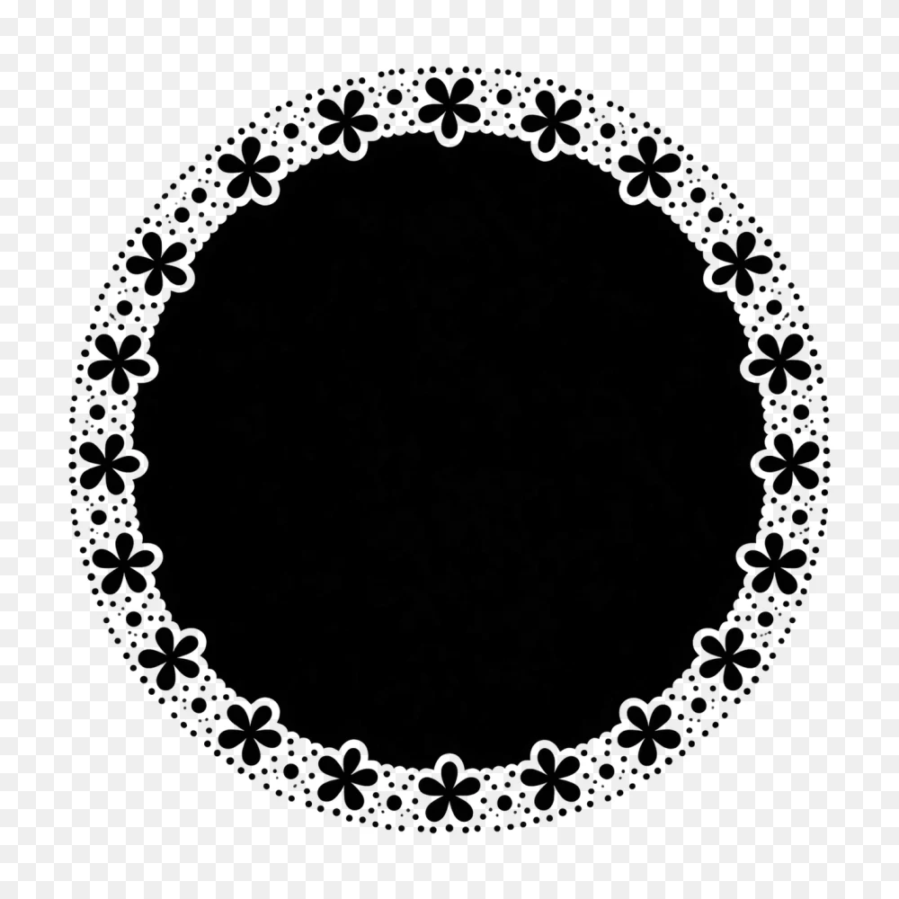 Black and White Floral Circle Frame PNG  Transparent Background