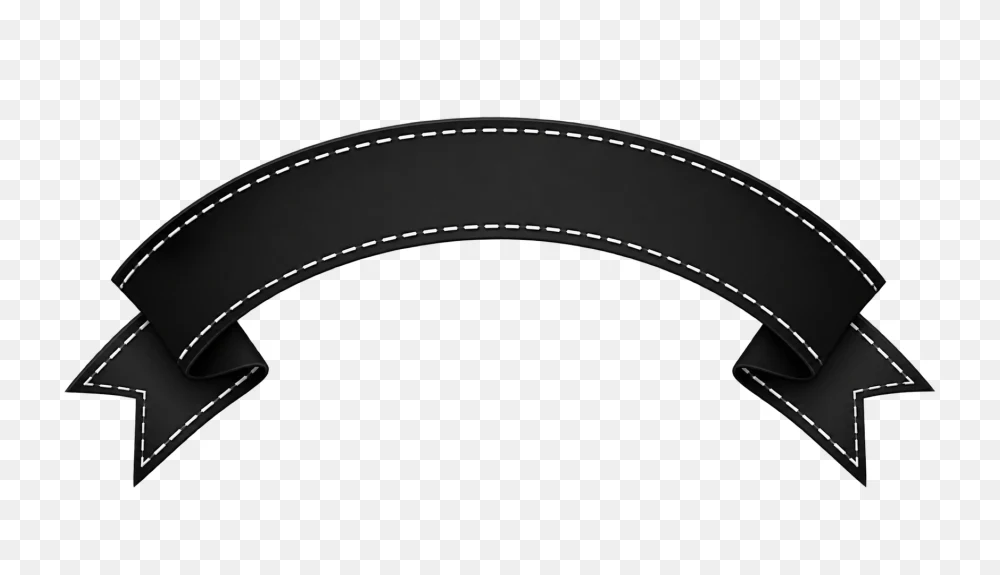 Black Arch Ribbon Banner With White Stitching PNG  Transparent Background