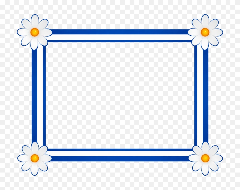 Blue and White Floral Rectangular Border PNG  Transparent Background
