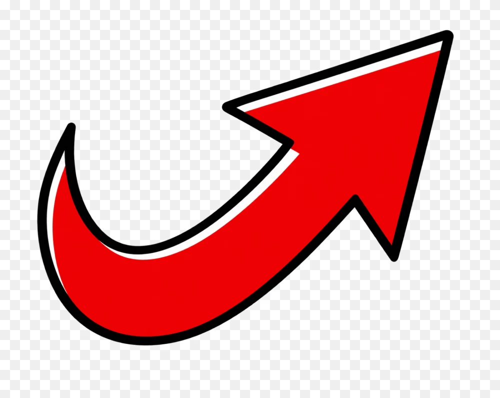 Bold Red Curved Arrow Upward Stock PNG  Transparent Background
