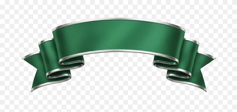 Curved Green Ribbon Banner With Silver Trim PNG  Transparent Background