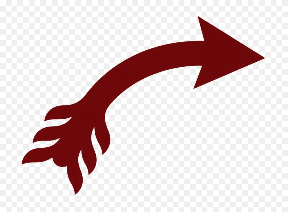 Curved Red Arrow Graphic With Feathered Tail PNG Transparent Background