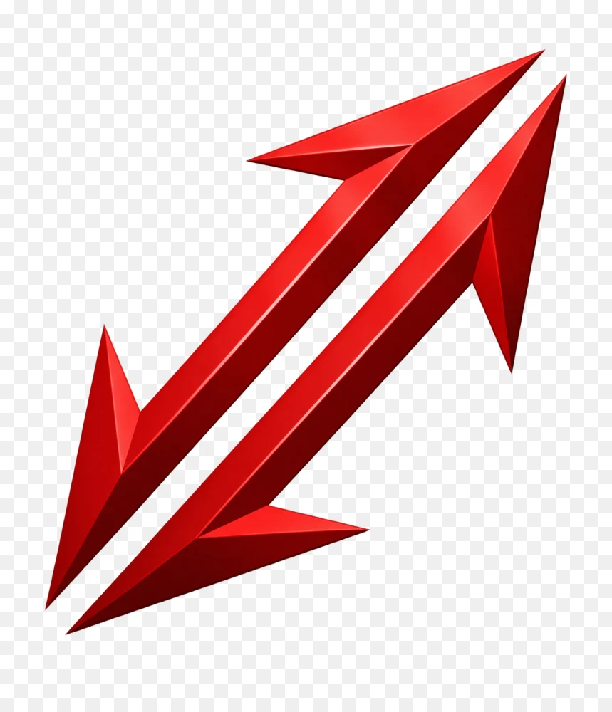 Dual Red 3D Arrow Pointers Symbol PNG  Transparent Background