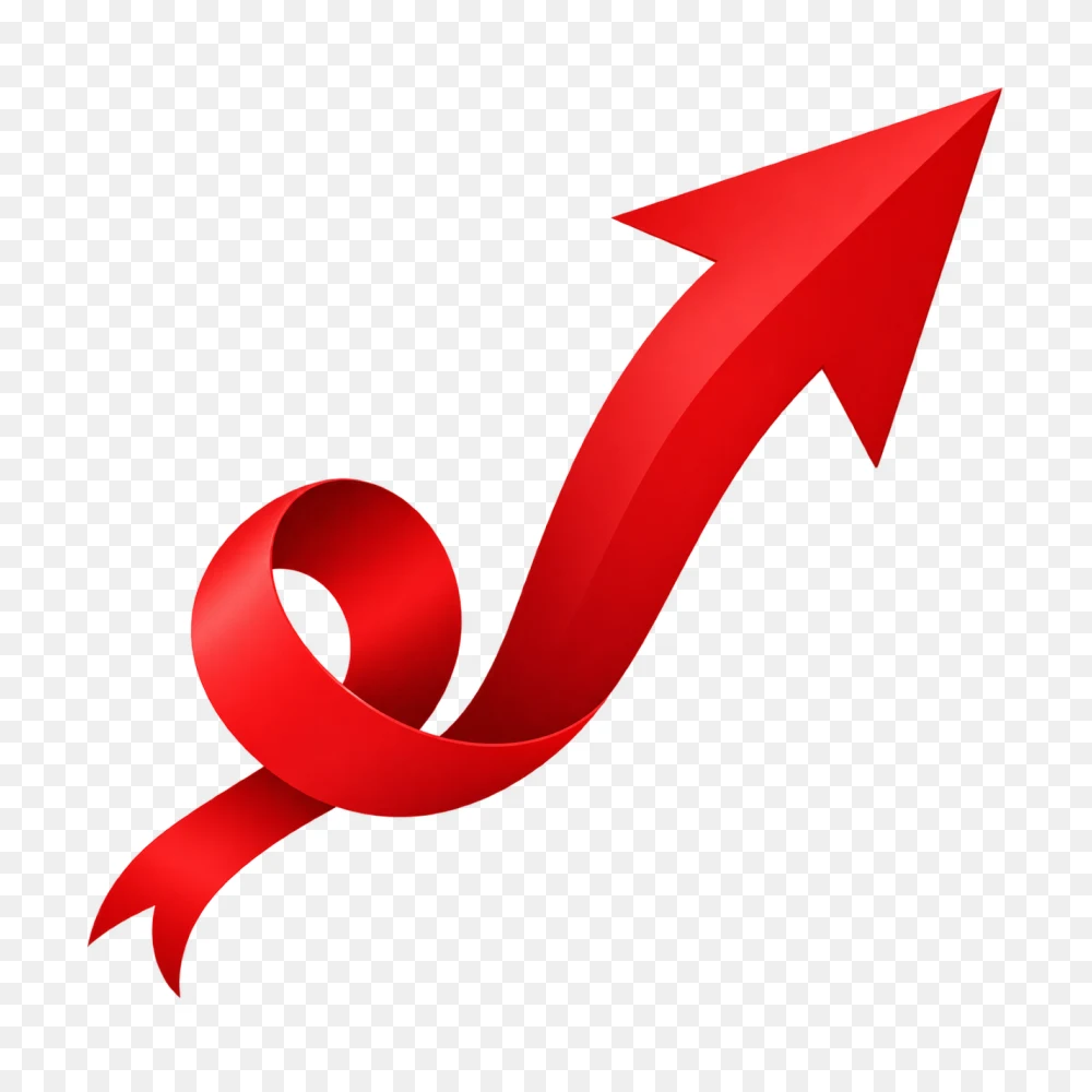 Dynamic 3D Red Curved Arrow PNG Asset  Transparent Background