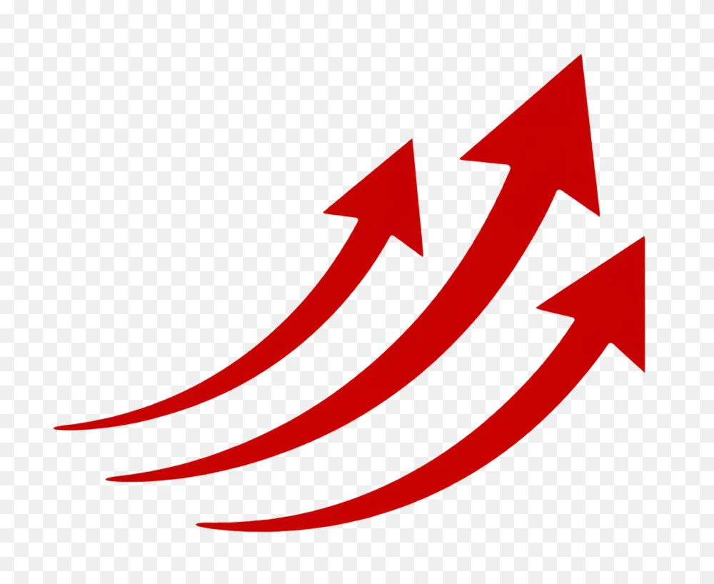 Dynamic Red Curved Upward Growth Arrows PNG  Transparent Background