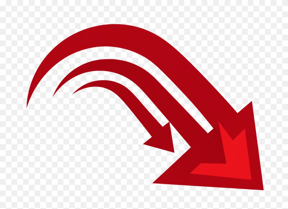 Dynamic Red Triple Arrow Curved Downward PNG  Transparent Background