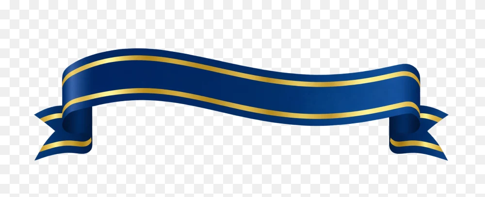 Elegant Blue and Gold Waving Ribbon Banner PNG  Transparent Background