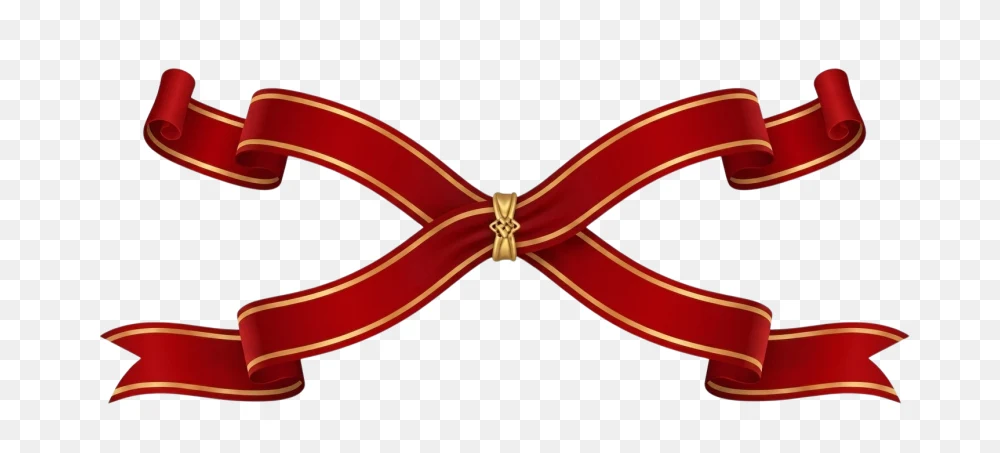 Elegant Crossed Red Ribbon with Gold Trim PNG  Transparent Background