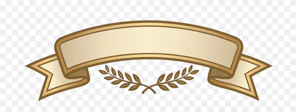 Elegant Gold Crest Ribbon Banner with Laurel PNG Transparent Background