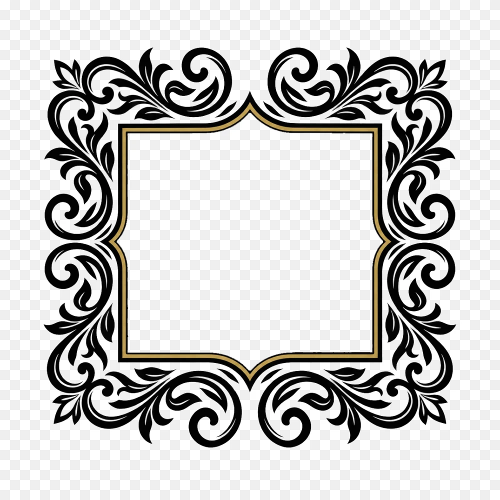 Elegant Gold Ornate Square Frame Border PNG Transparent Background