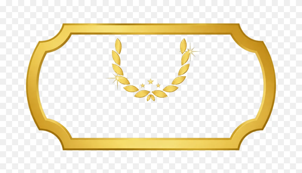 Elegant Golden Badge and Laurel Wreath Frame PNG Transparent Background