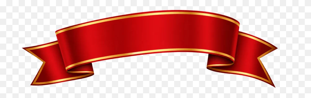 Elegant Red Ribbon Banner With Gold Trim PNG Transparent Background