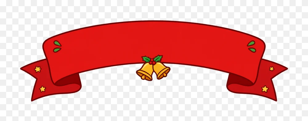 Festive Red Christmas Banner with Gold Bells PNG  Transparent Background