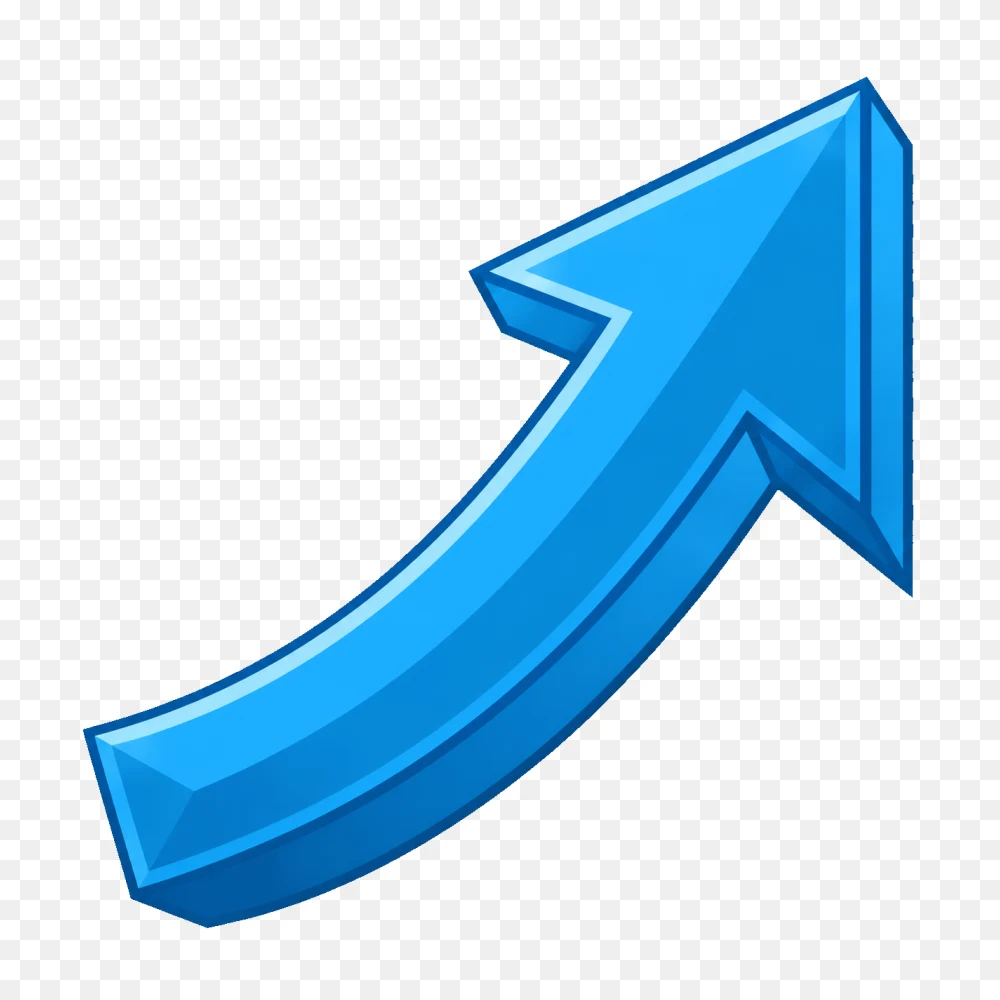 Glossy 3D Blue Curved Upward Arrow PNG  Transparent Background