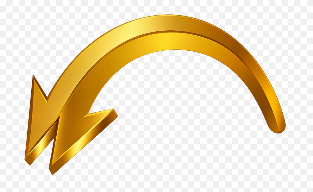Glossy 3D Curved Golden Arrow PNG  Transparent Background