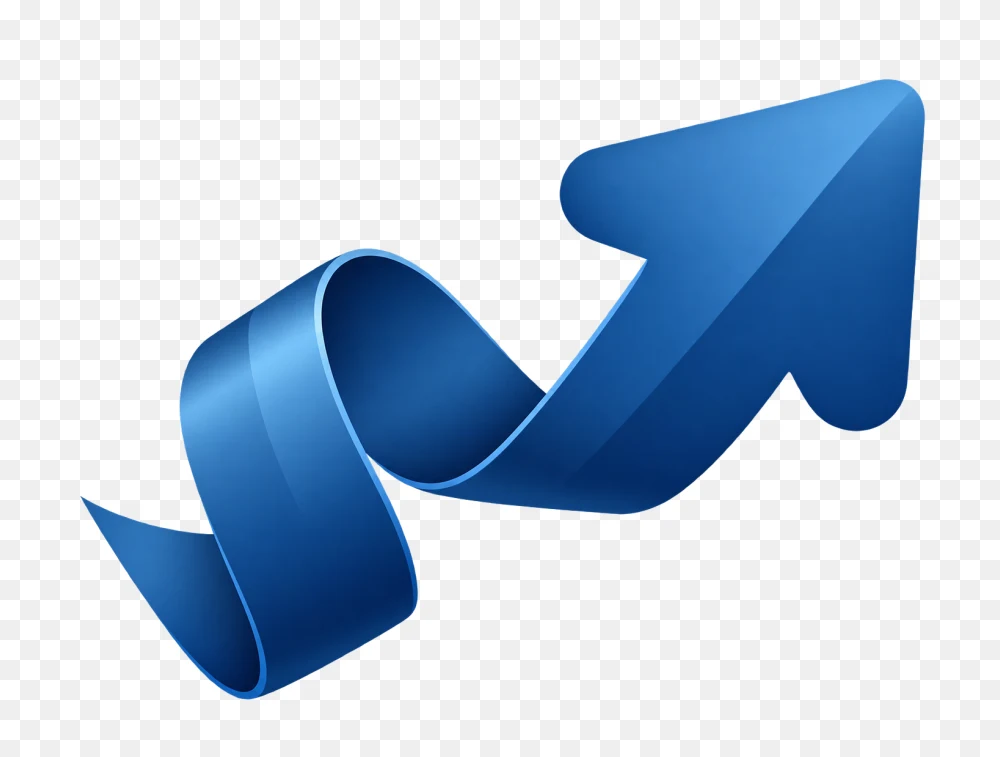 Glossy Blue 3D Curved Arrow PNG  Transparent Background