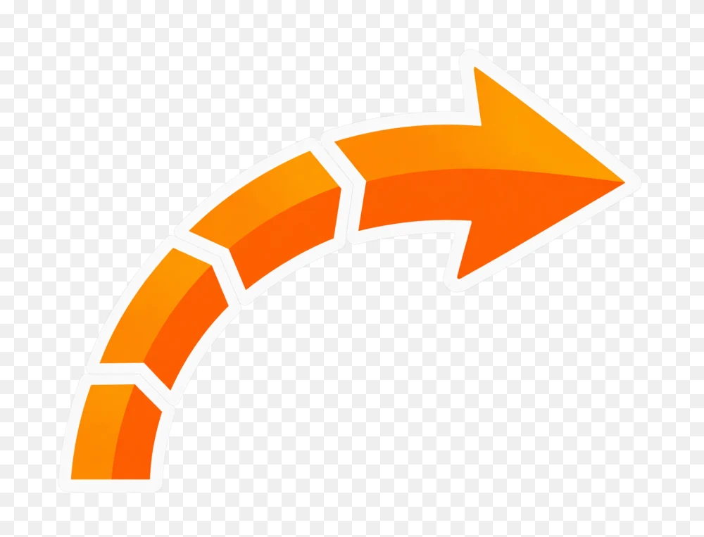 Glossy Orange Curved Arrow PNG Graphic Element  Transparent Background