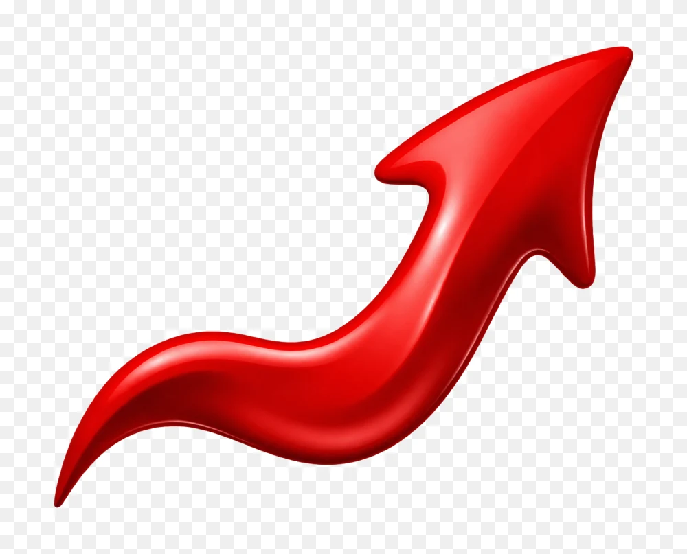 Glossy Red Curved Upward Trend Arrow PNG  Transparent Background
