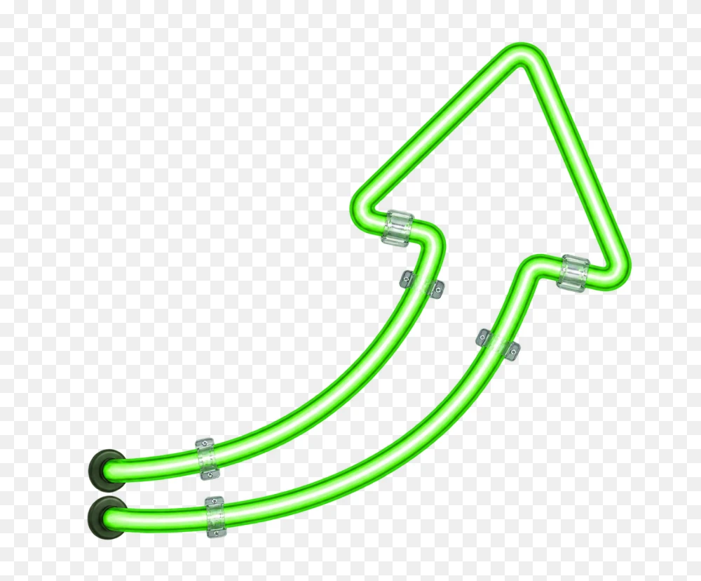 Glowing Green Curved Neon Arrow PNG Asset  Transparent Background