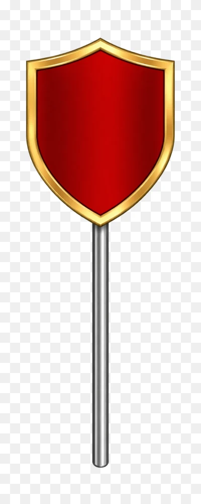 Golden Trim Red Shield on Metallic Pole PNG  Transparent Background
