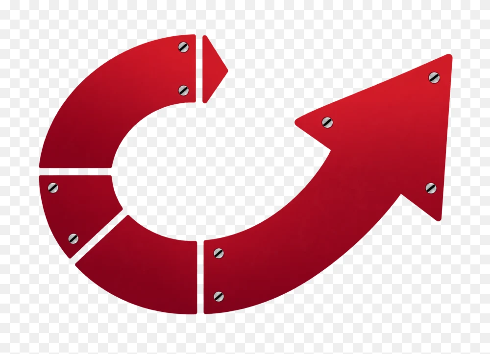 Industrial Red Metal Curved Arrow PNG Cutout  Transparent Background