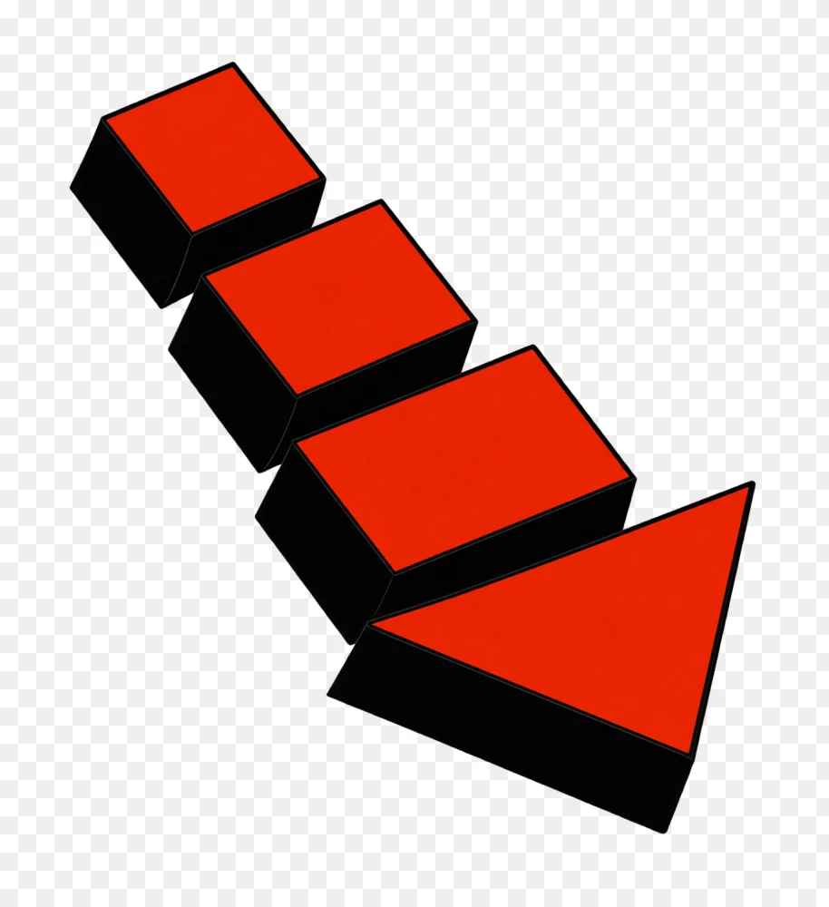 Isometric Red Block Staircase Downward Arrow PNG  Transparent Background