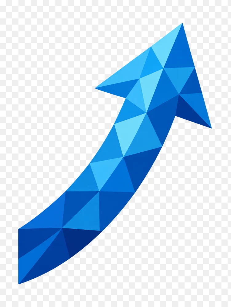 Low Poly Blue Growth Arrow PNG Graphic  Transparent Background