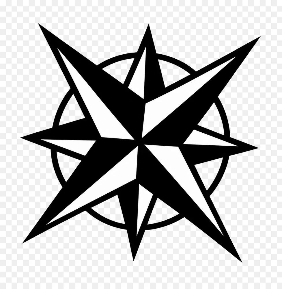 Minimalist White Geometric Compass Star PNG  Transparent Background
