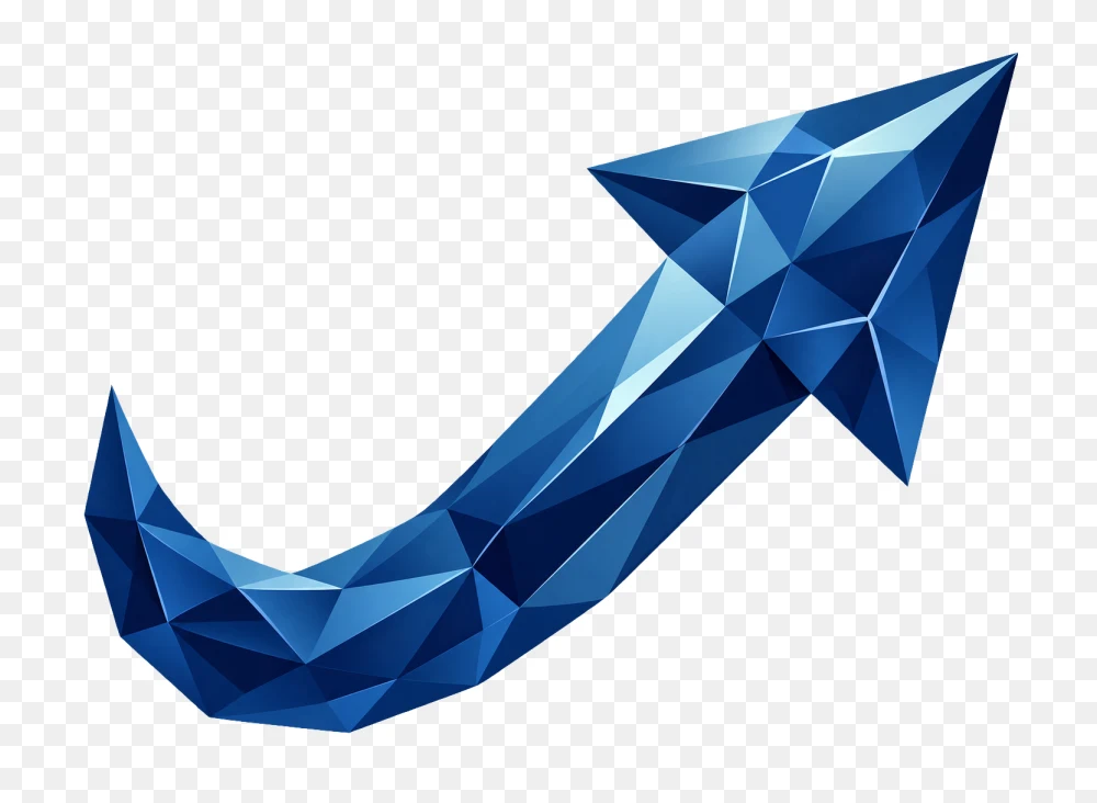 Polygonal Blue Crystal Upward Growth Arrow PNG  Transparent Background