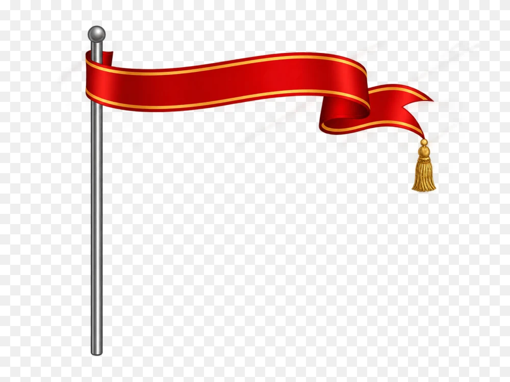Red Banner and Metallic Pole Graphic PNG  Transparent Background