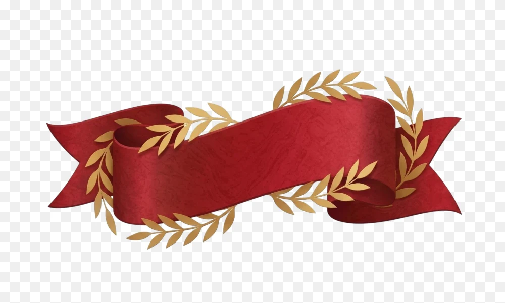 Red Ribbon Banner with Gold Laurel Wreath PNG  Transparent Background