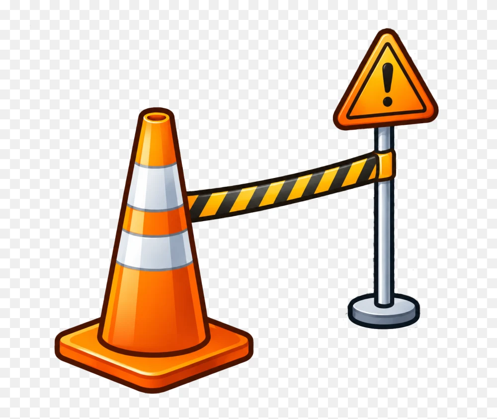 Road Construction Barrier Cone with Warning Sign PNG  Transparent Background