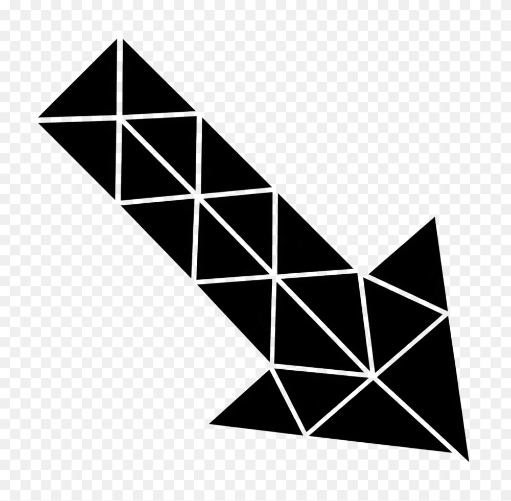 Solid Black Geometric Low Poly Down Right Arrow PNG  Transparent Background