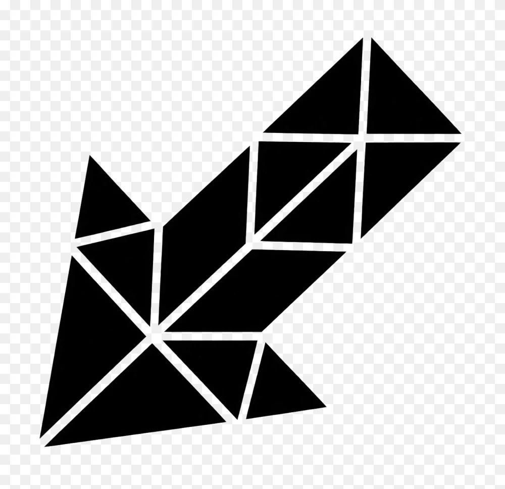 Solid Black Low Poly Down Left Arrow Transparent background png  Transparent Background