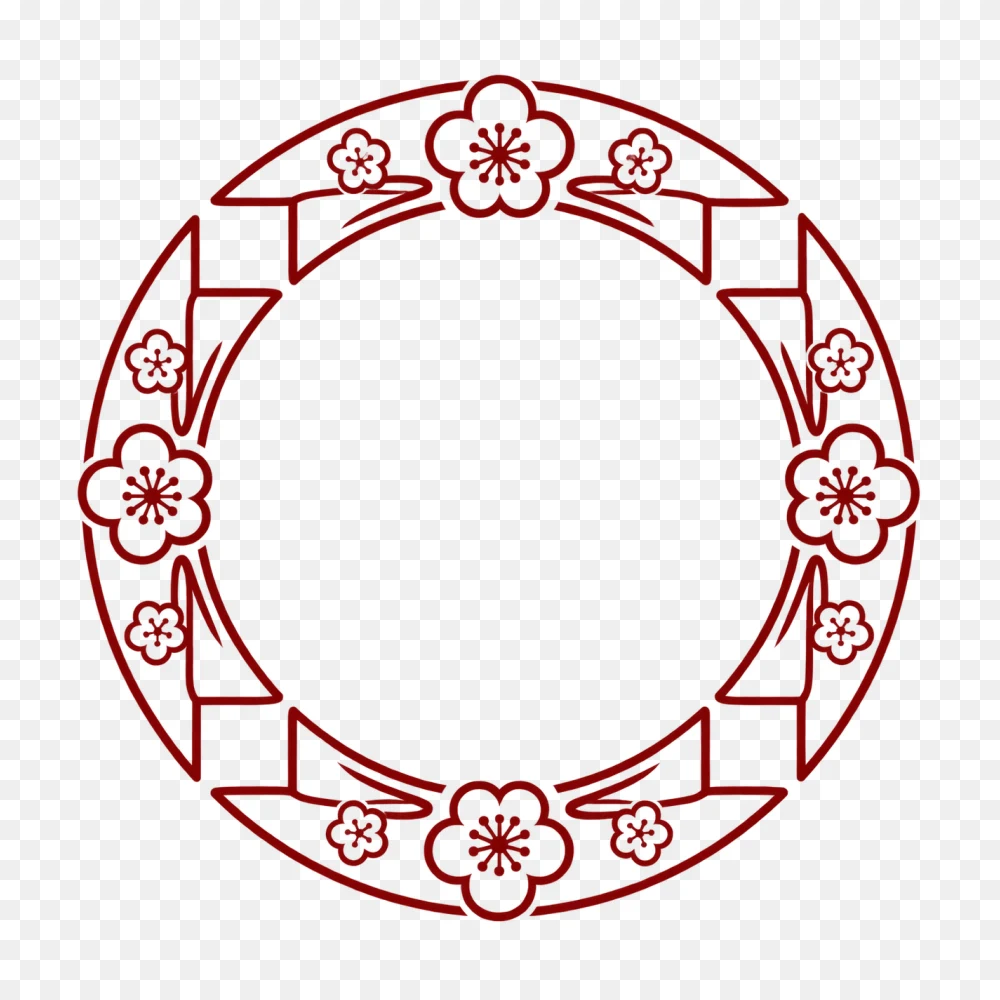 Traditional Red Floral Circle Frame PNG  Transparent Background