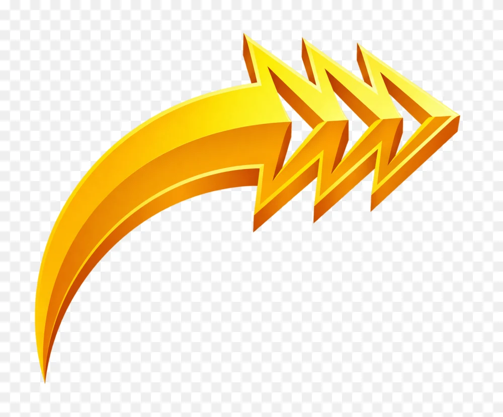 Vibrant 3D Gold Curved Arrows PNG  Transparent Background
