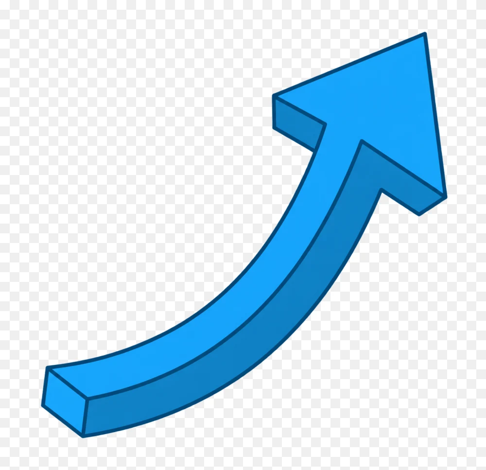 Vibrant Blue 3D Curved Arrow Upward PNG  Transparent Background