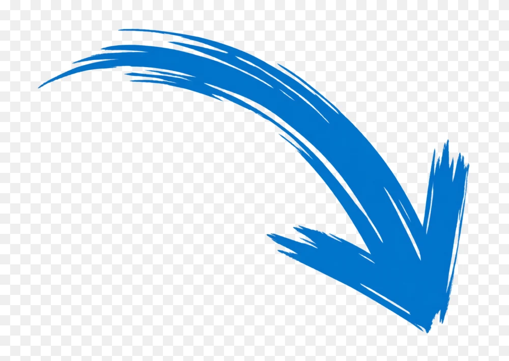Vibrant Blue Painted Curved Arrow PNG  Transparent Background